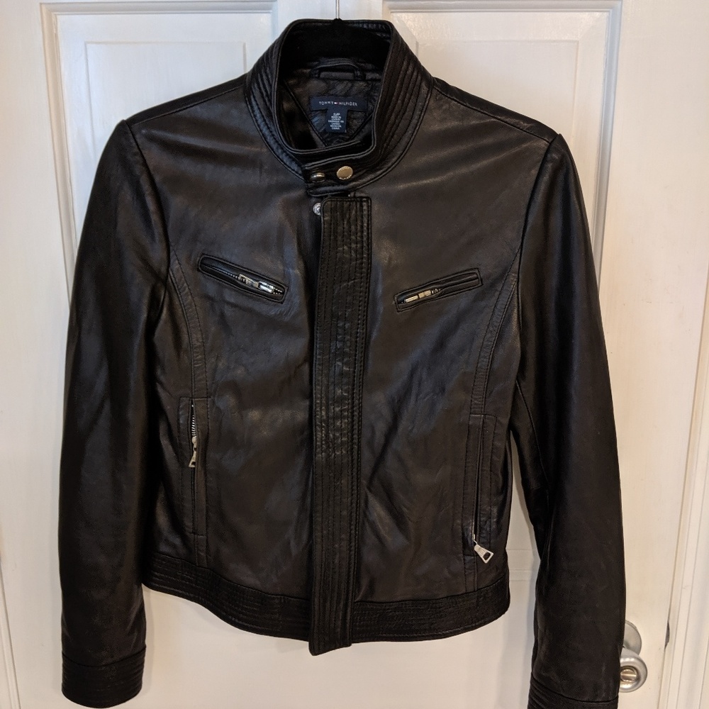 Tommy Hilfiger Black Leather Moto Jacket